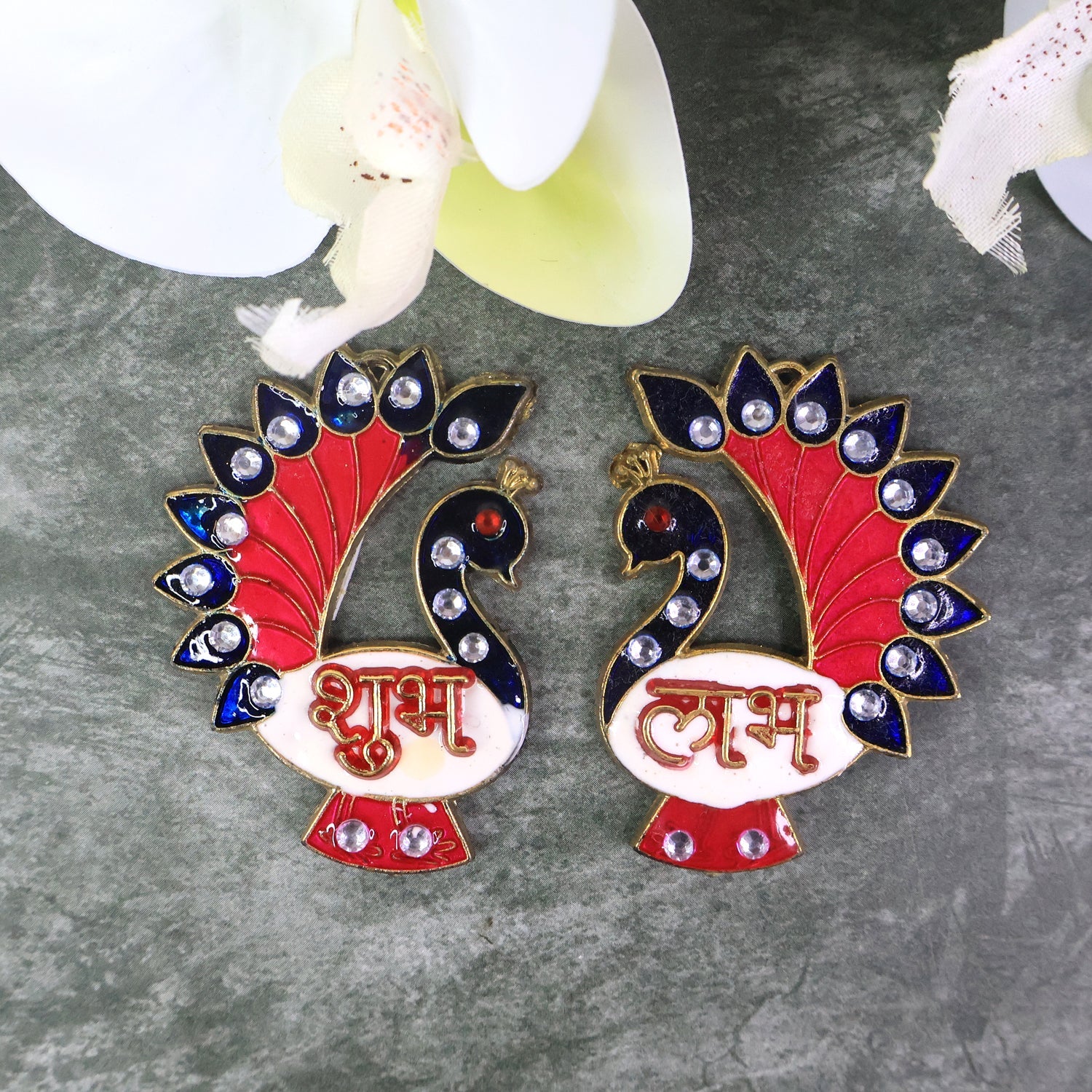 Decorative Peacock Design Shubh Labh Wall Hanging (2 Pc) Decorative Peacock Design Shubh Labh Wall Hanging (2 Pc)